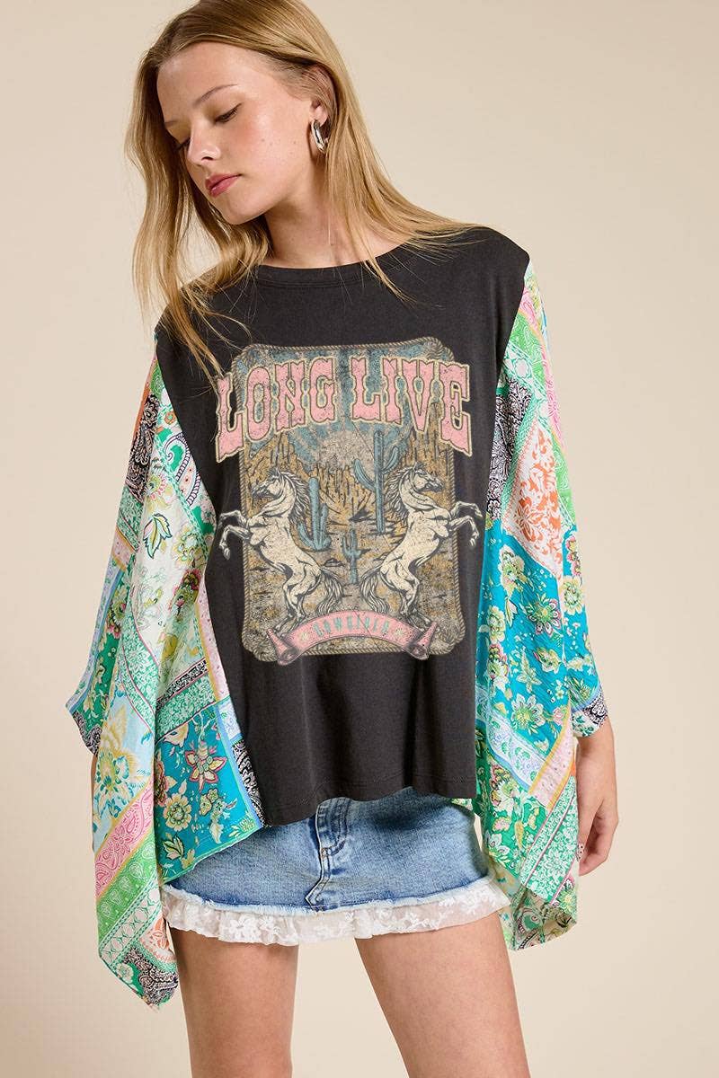 Long Live Cowgirls Vintage Kaftan Graphic Top