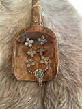 NA Navajo HM SS Turquoise Longhorn Zia Necklace