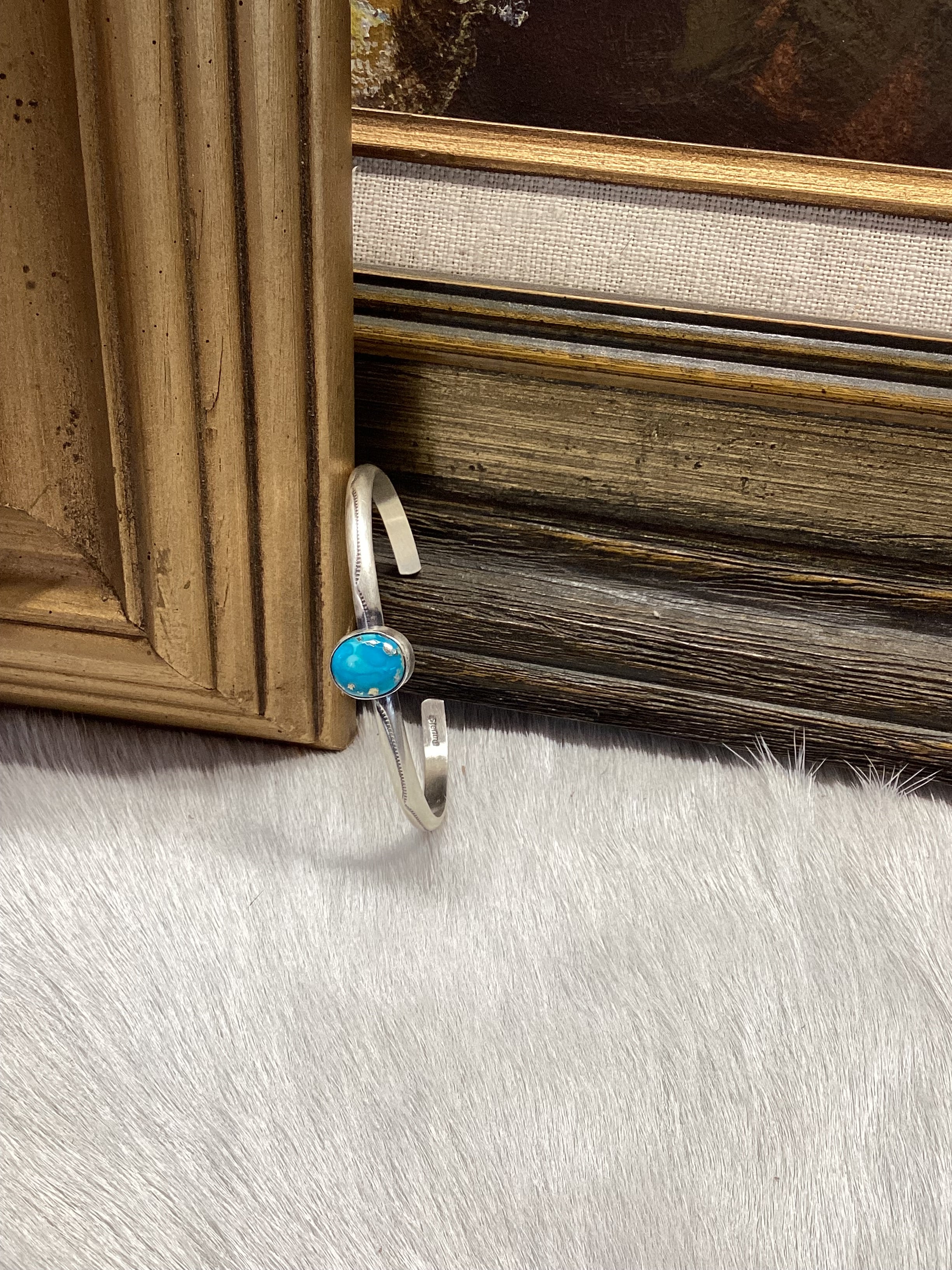 Navajo Handmade Sterling Silver Blue Ridge Turquoise Stacker Cuff Bracelet