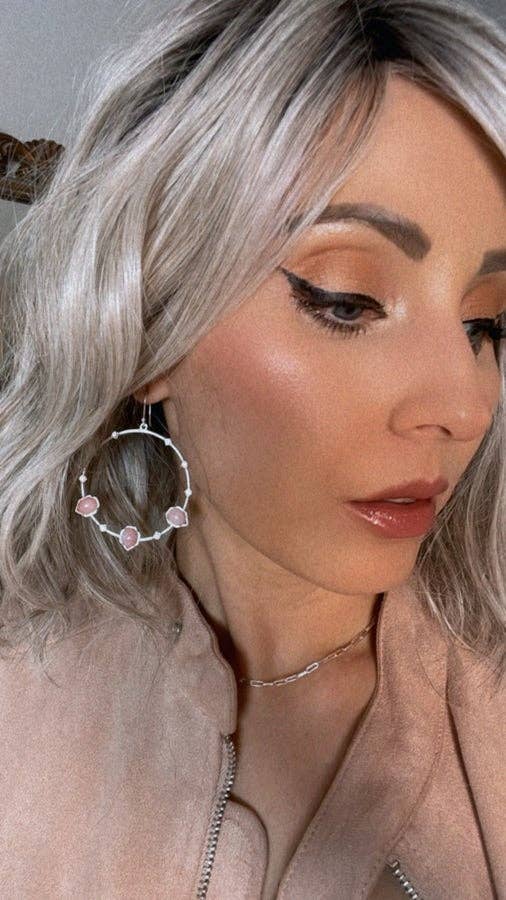 Triple Stone and CZ Hoop Earring |