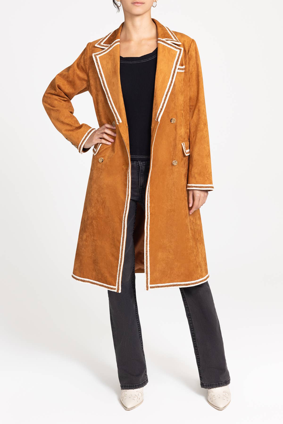 FAUX SUEDE LEATHER LONG COAT