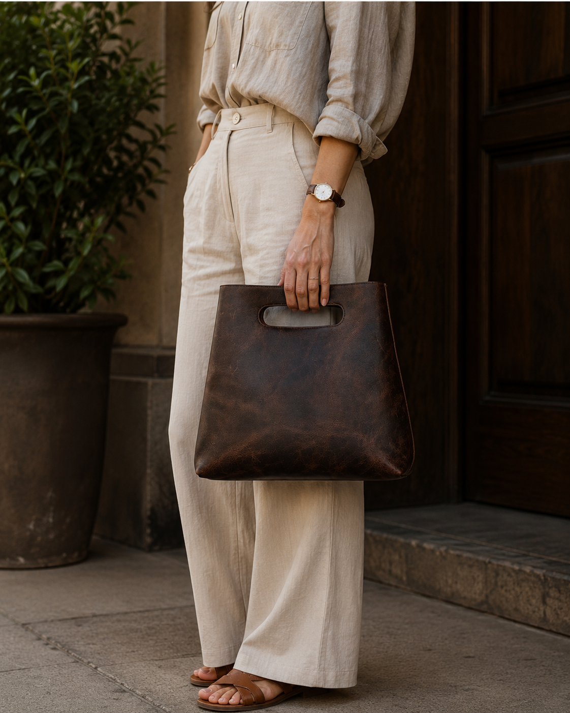 Minimalist Handmade Handbag | Full Grain Leather Grocery Bag