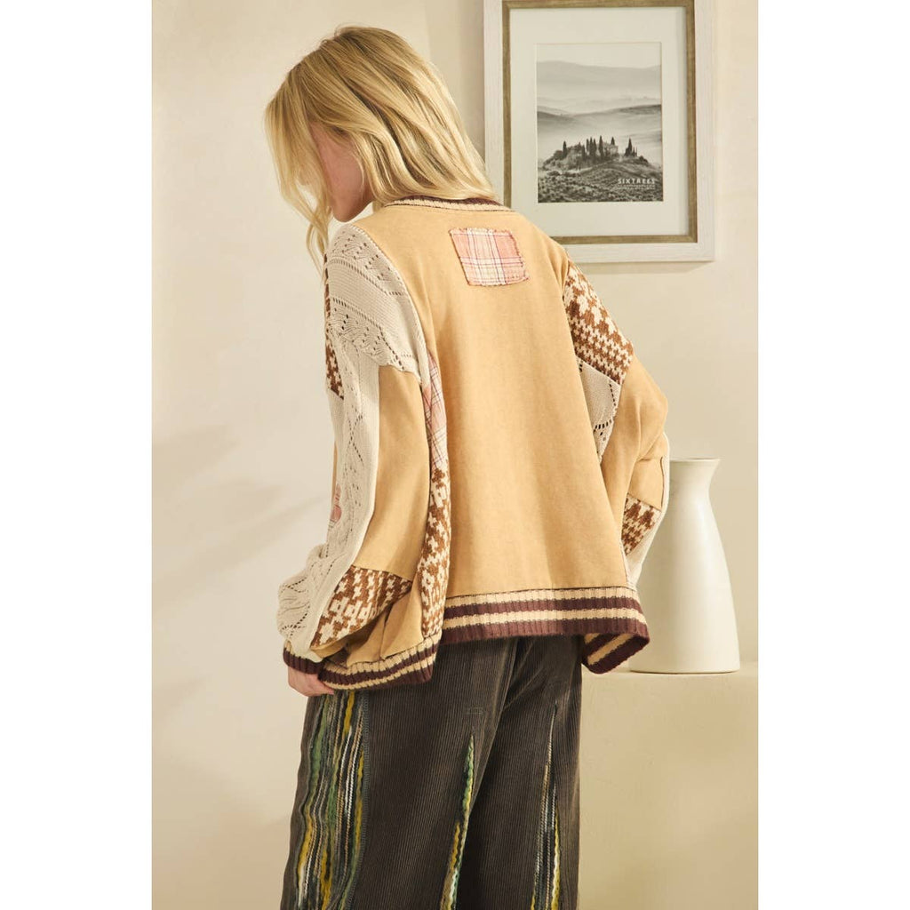 WASHED FABRIC MIX SWEATER TOP