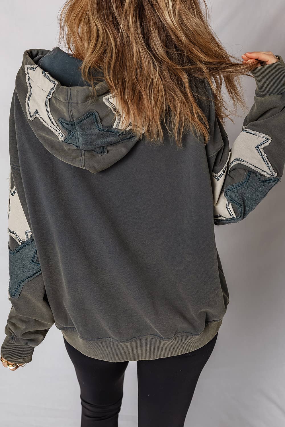 Star Patchwork Contrast Stitching Kangaroo Pocket Hoodie