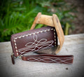 Leather Boot Stitch Wallet Wristlet Zip Around Western 