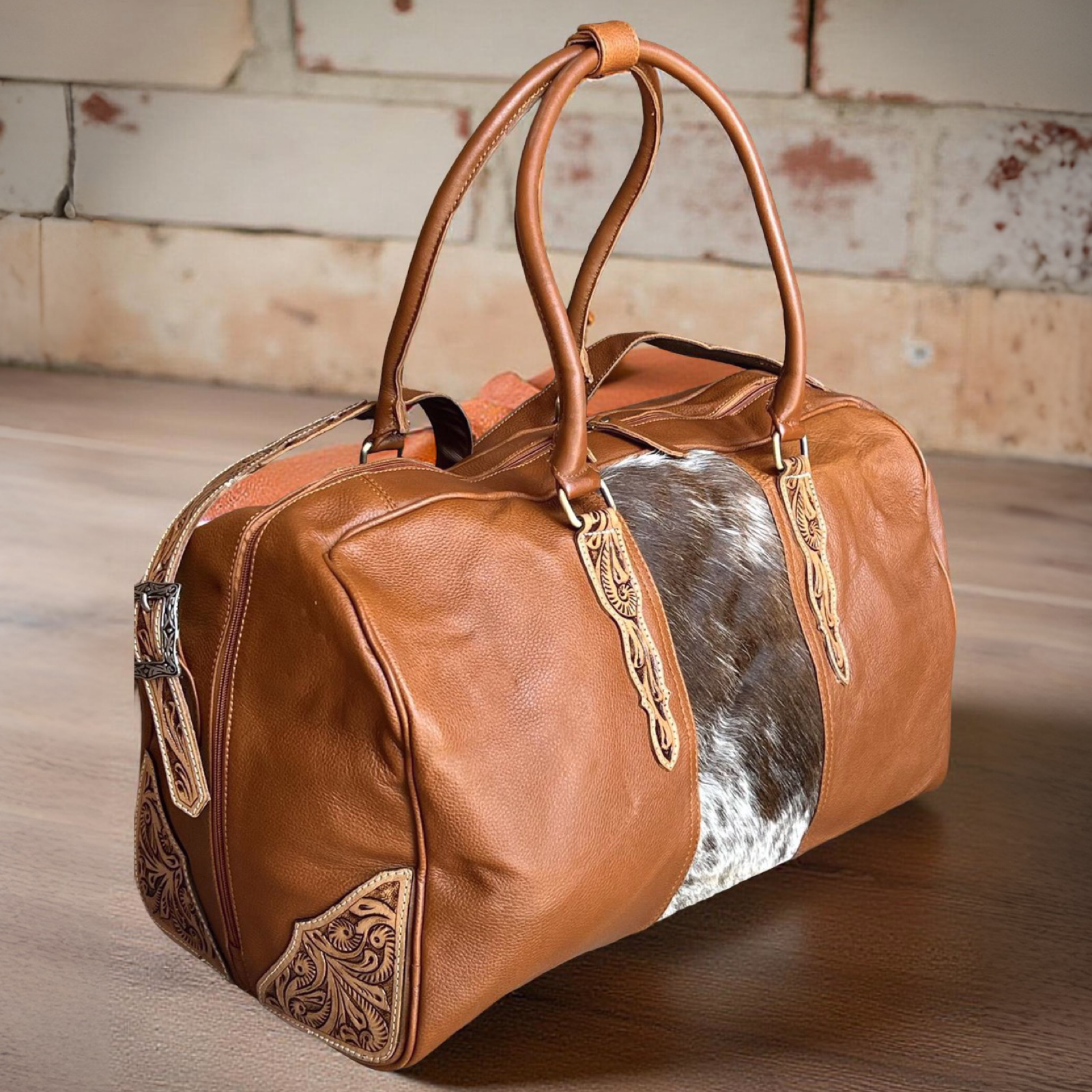 Western Tooled Leather Duffle Bag