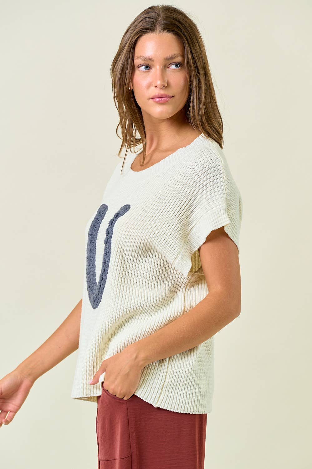 HORSESHOE RIBBED SWEATER VEST - 45223T
