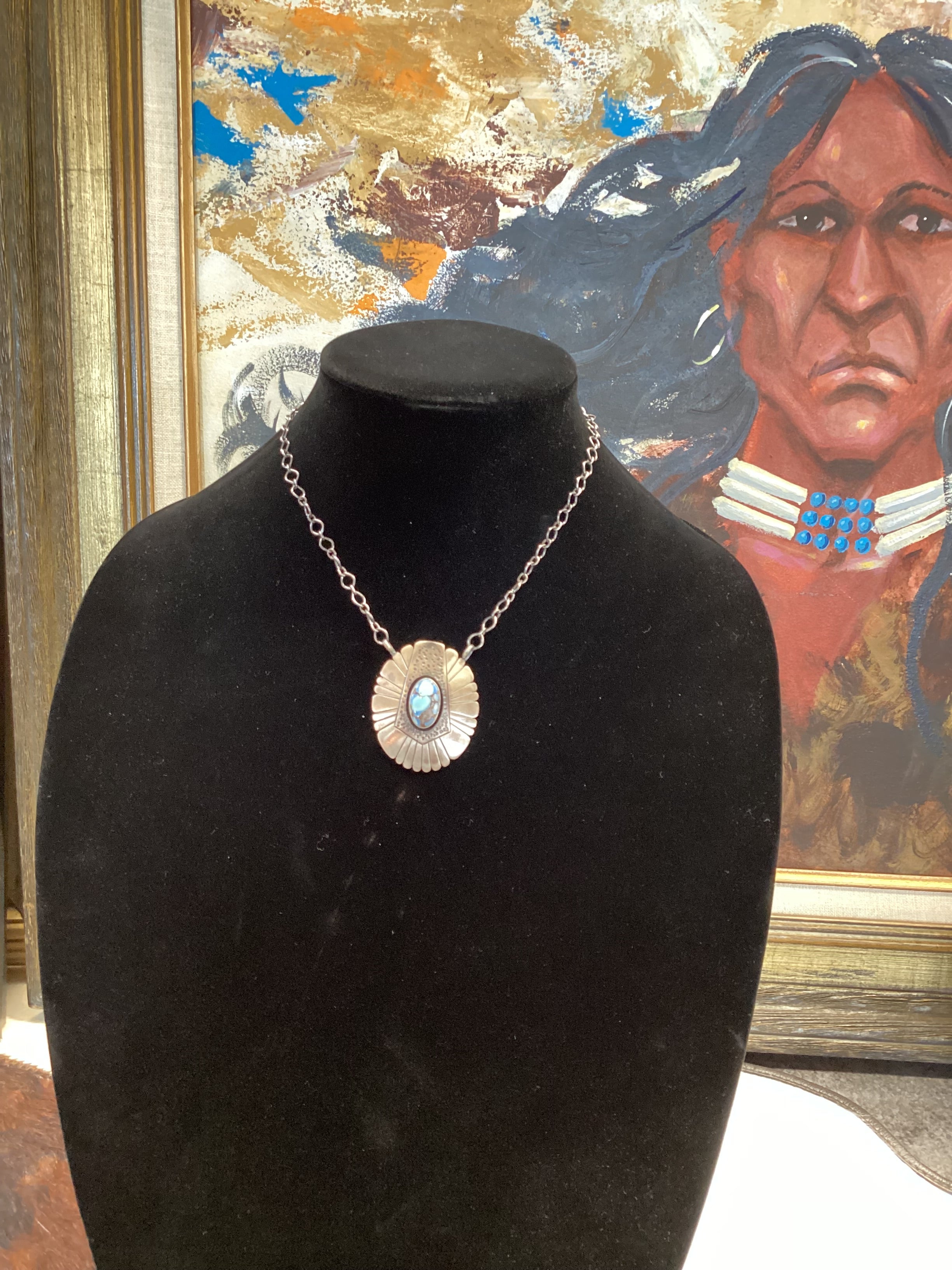 Sterling Silver & Turq Sunburst Necklace