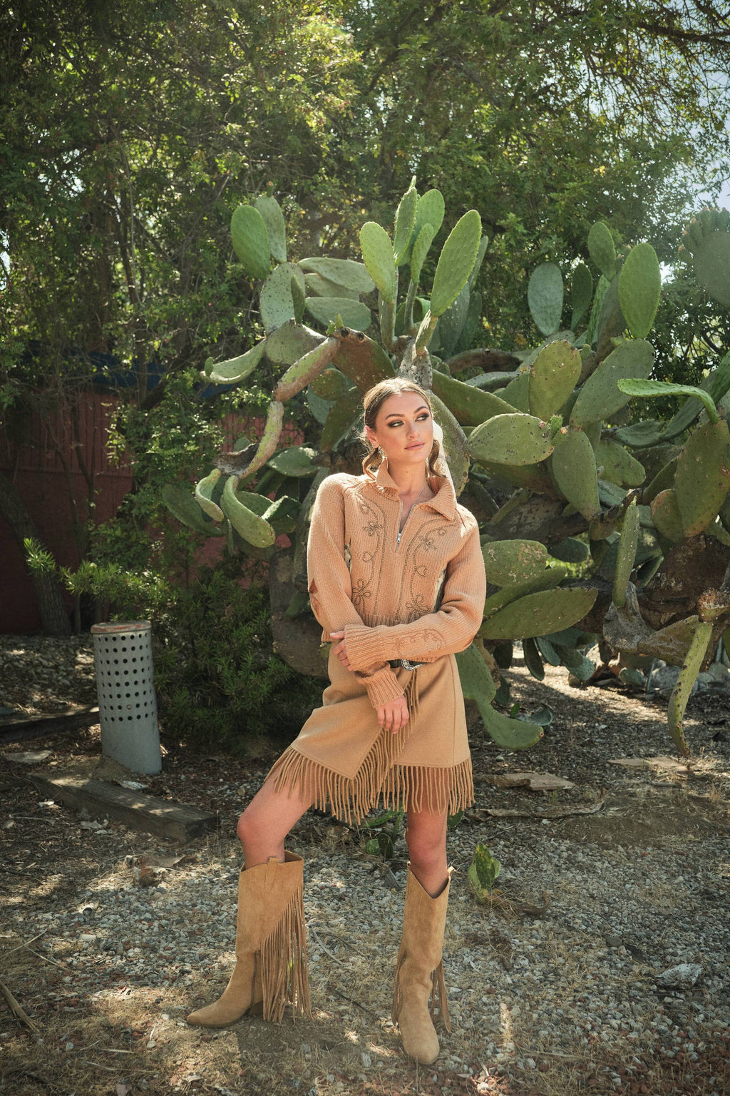 37044W - Horse Embroidered Zip Up Mock Neck Sweater