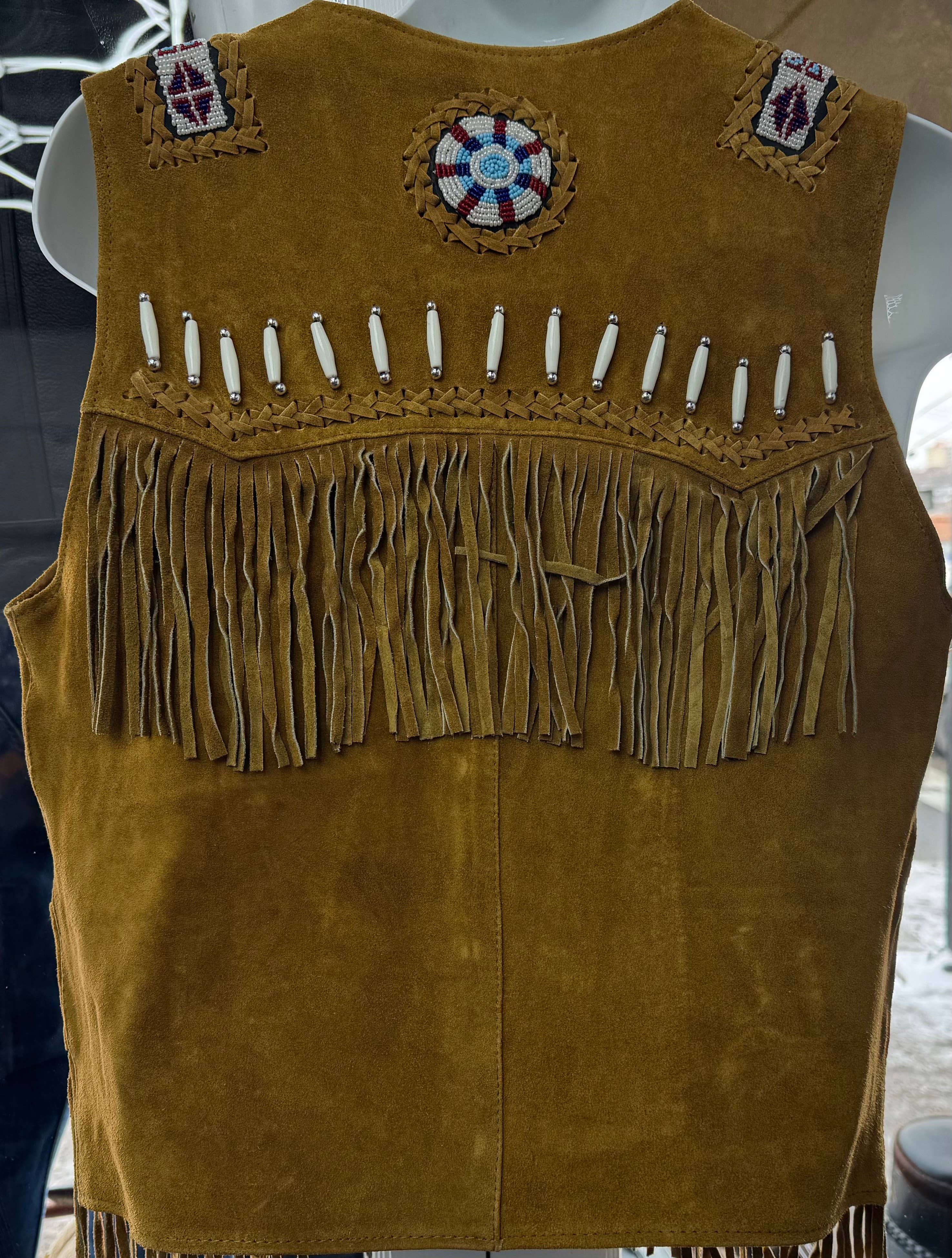 Suede Leather Vest with Fringes  waistcoat with beaded