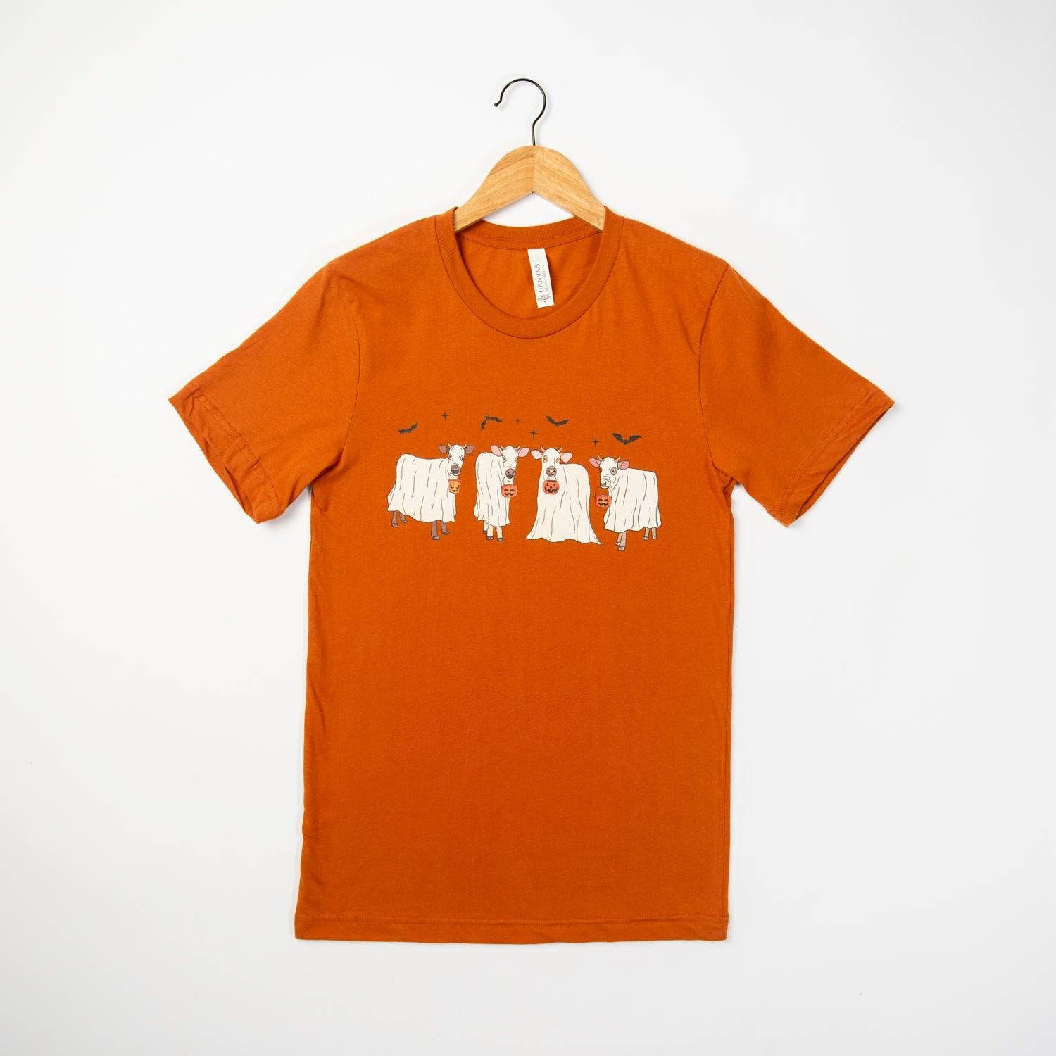 Fall Ghost Cows Burnt Orange Graphic Women's Tee