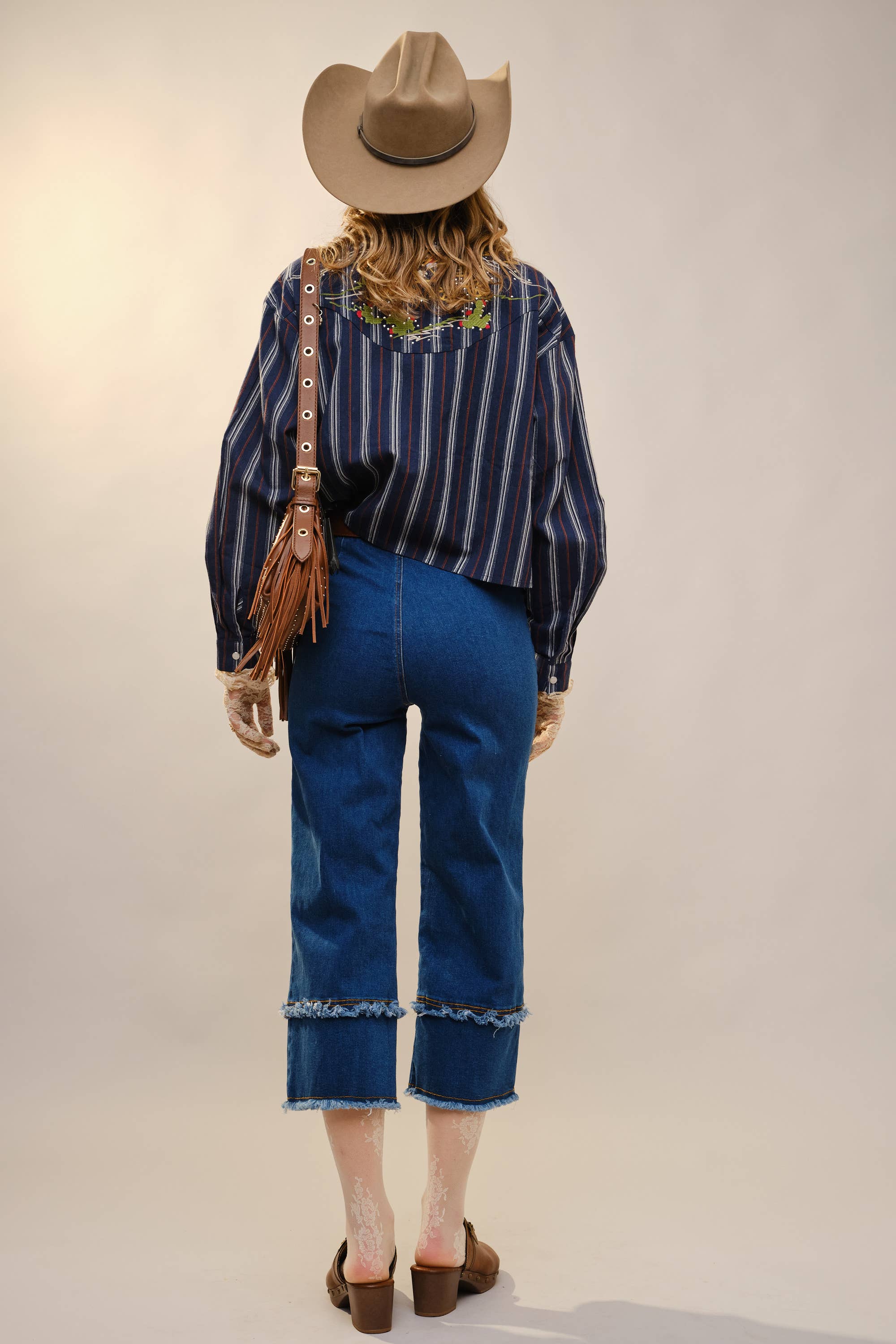 36989T Embroidered Western Yoke Striped Shirt