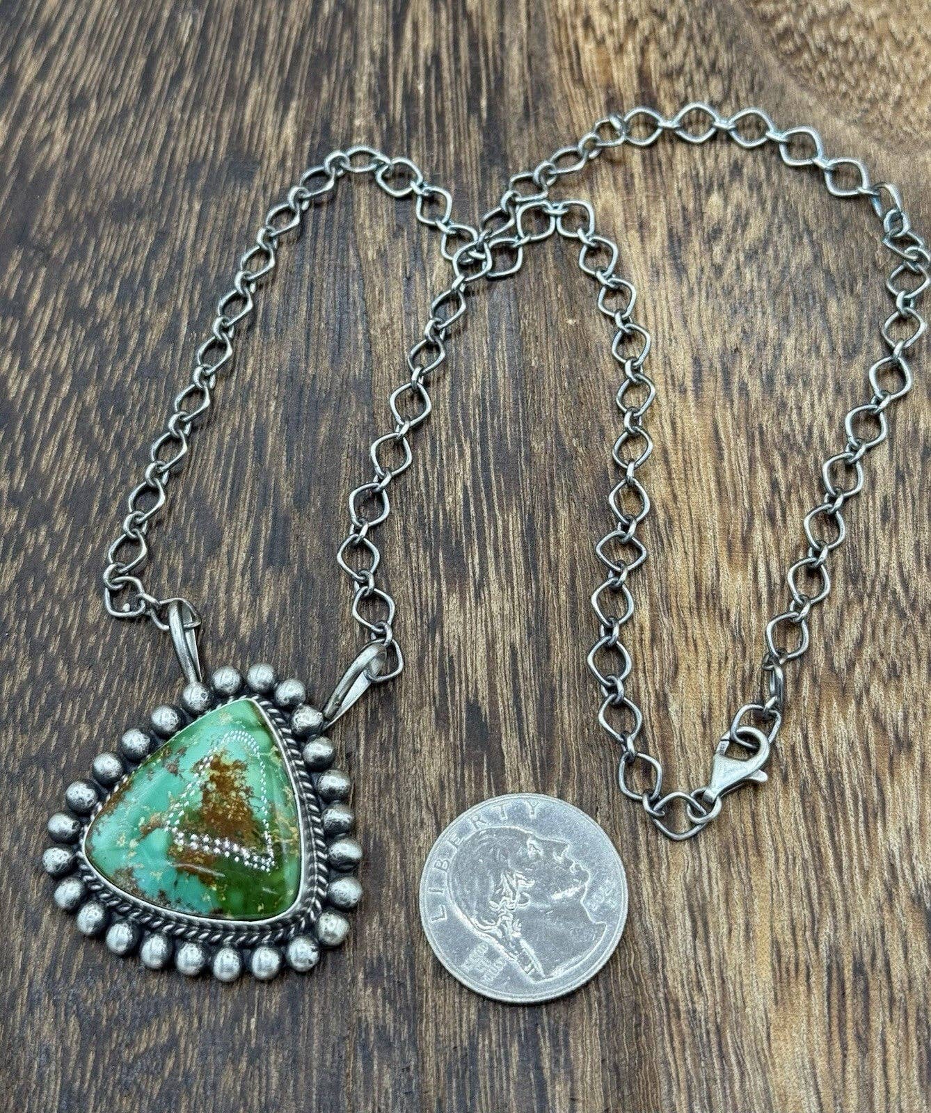 Native Navajo Handmade Sterling Silver Sonoran Gold Turquoise Necklace 18” Large