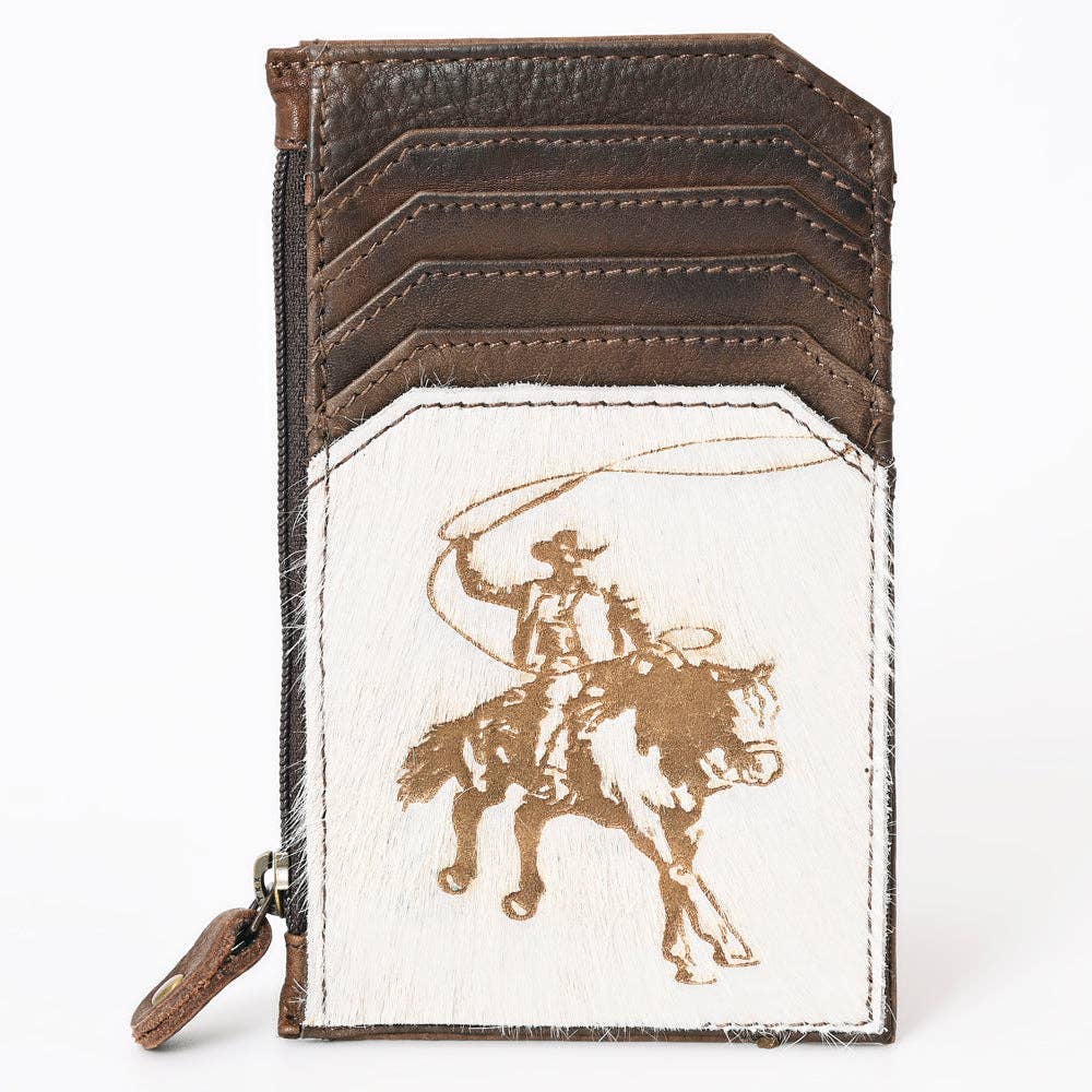 ADCCM101 Cowhide Leather Card Holder - Engraved Western Leather Slim Wallet