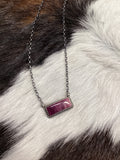 Navajo Handmade Sterling Silver Purple Spiny Oyster Shell Bar Necklace 16”