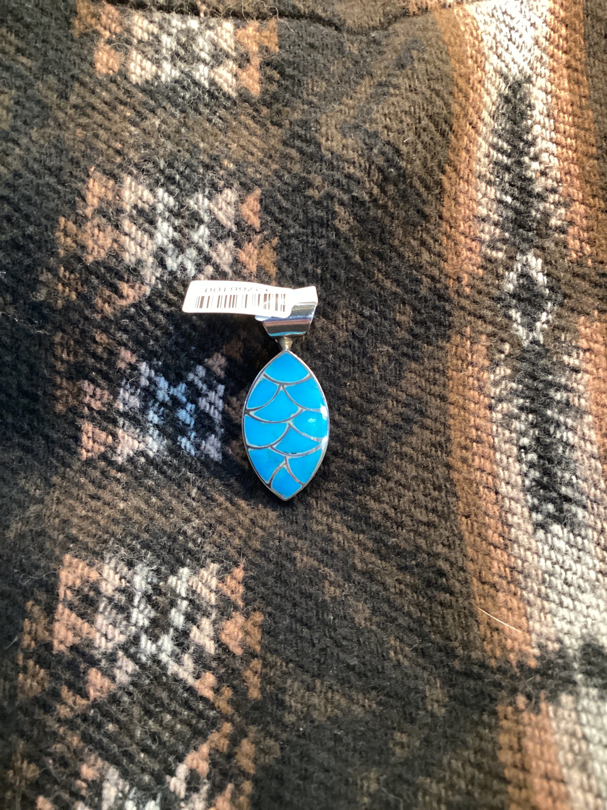 Zuni Fish Scale Inlaid Turq Dangle Pendant