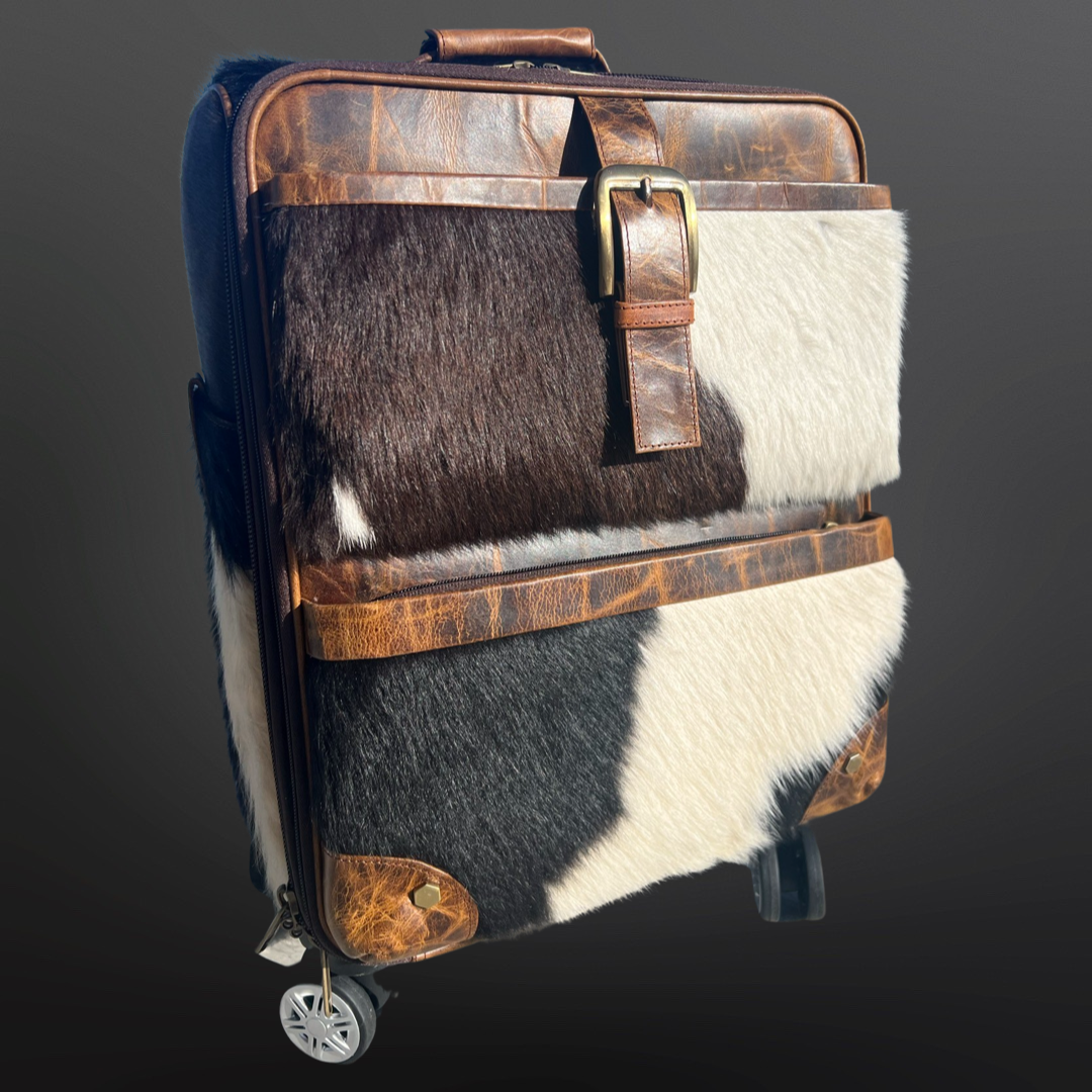 Leather Cowhide Western Wheeled Carry-On Suitcase