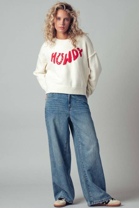 Howdy Slogan Relaxed Knit Sweater