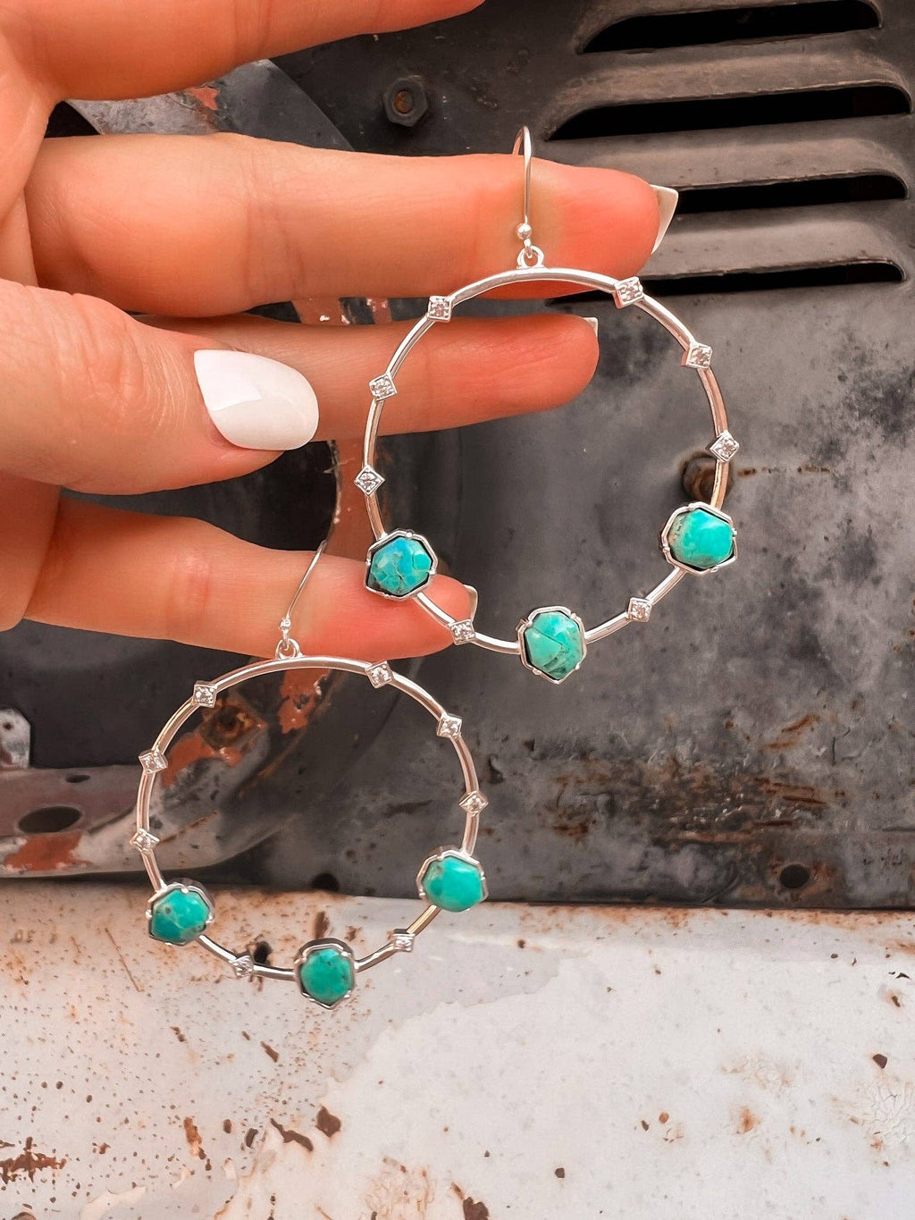 Triple Stone and CZ Hoop Earring |