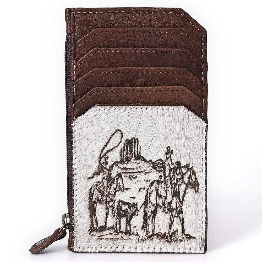 ADCCM101 Cowhide Leather Card Holder - Engraved Western Leather Slim Wallet