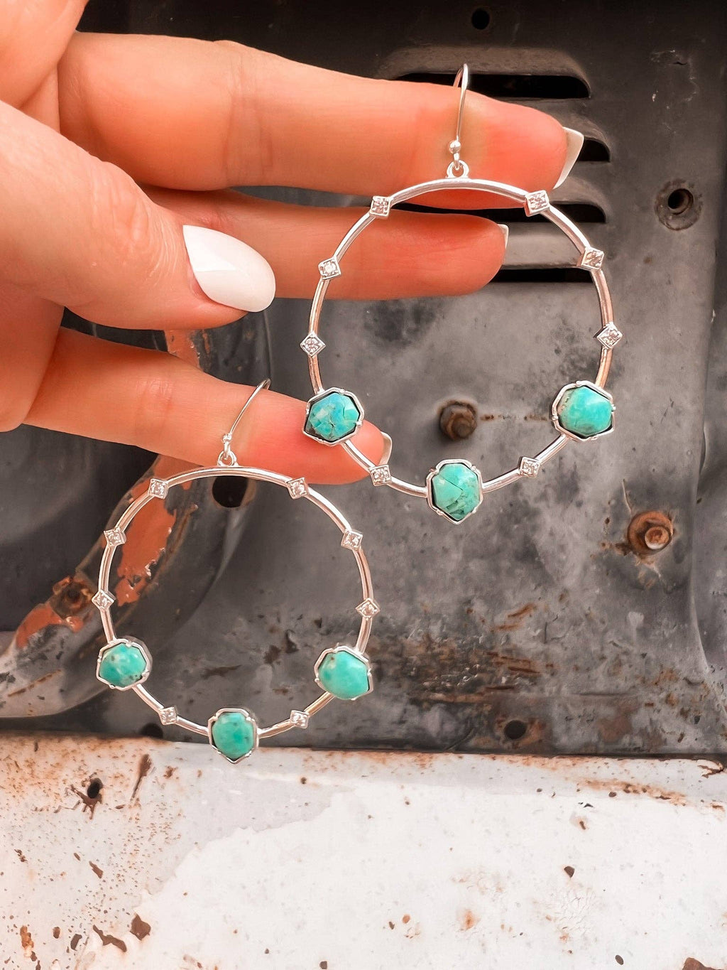 Triple Stone and CZ Hoop Earring |