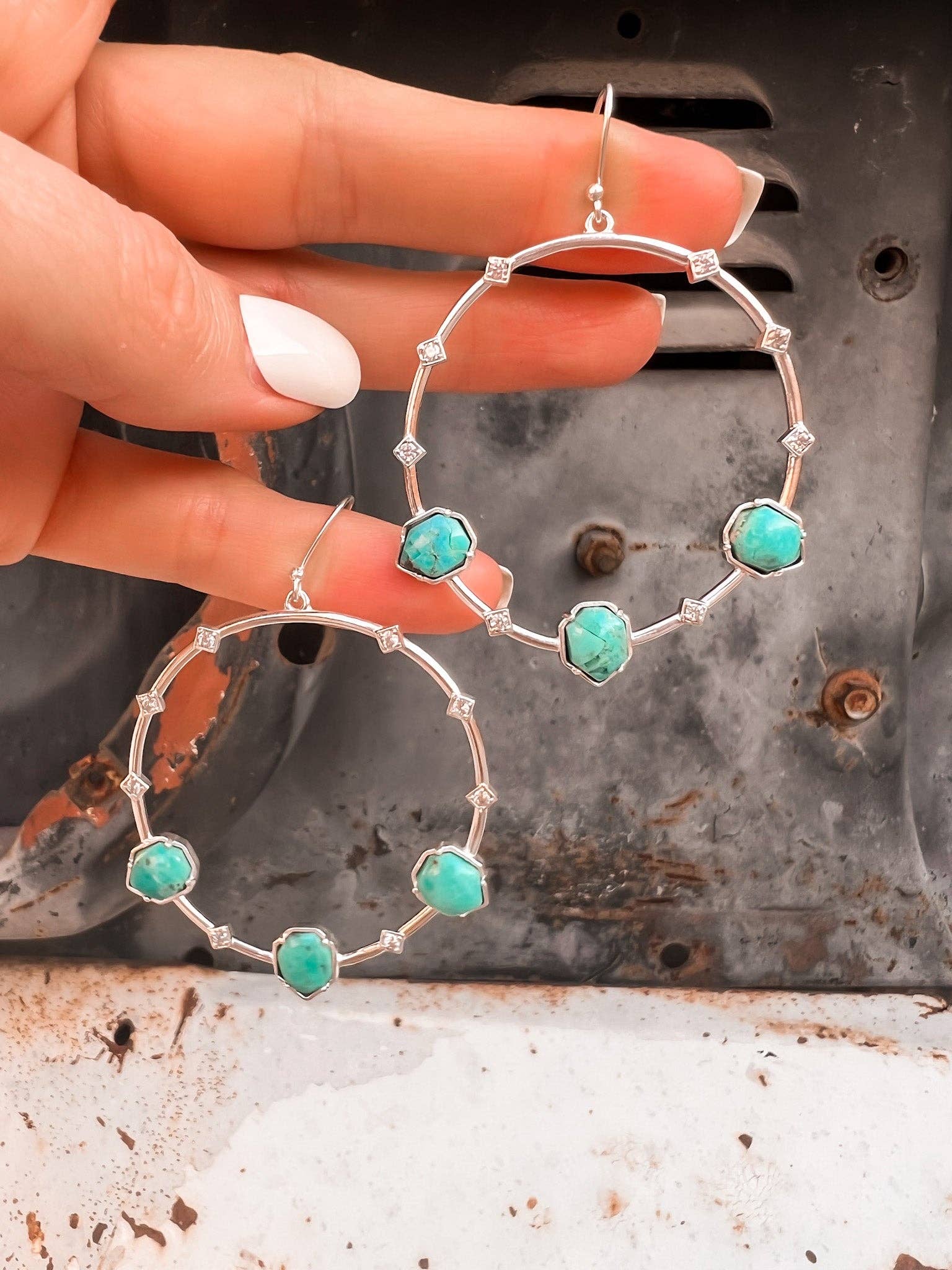 Triple Stone and CZ Hoop Earring |