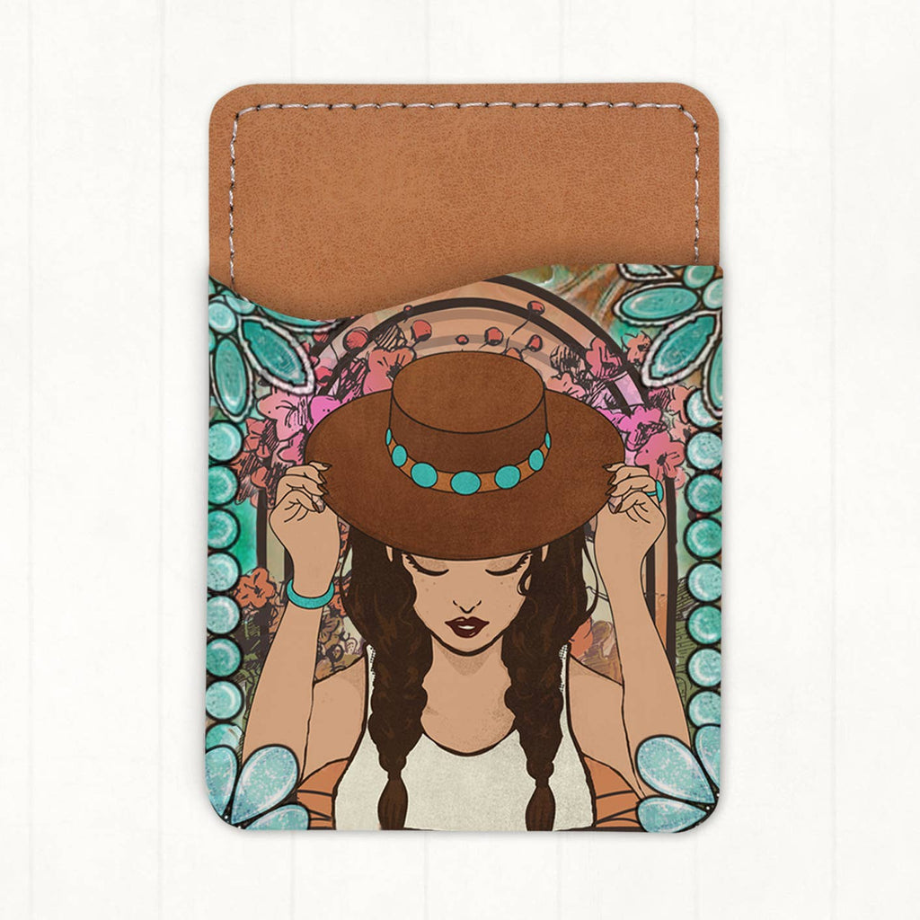 Boho Cowgirl with Hat Western Phone Wallet Card Holder