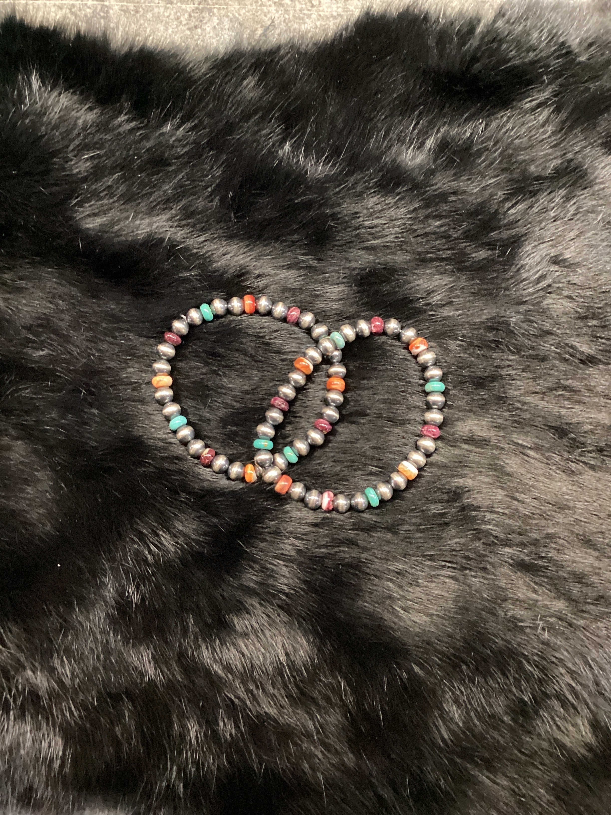SS Multi-Stone Navajo Pearl Stretch Bracelet