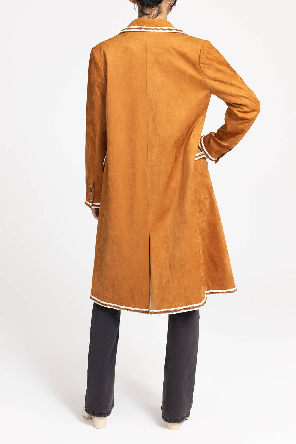FAUX SUEDE LEATHER LONG COAT
