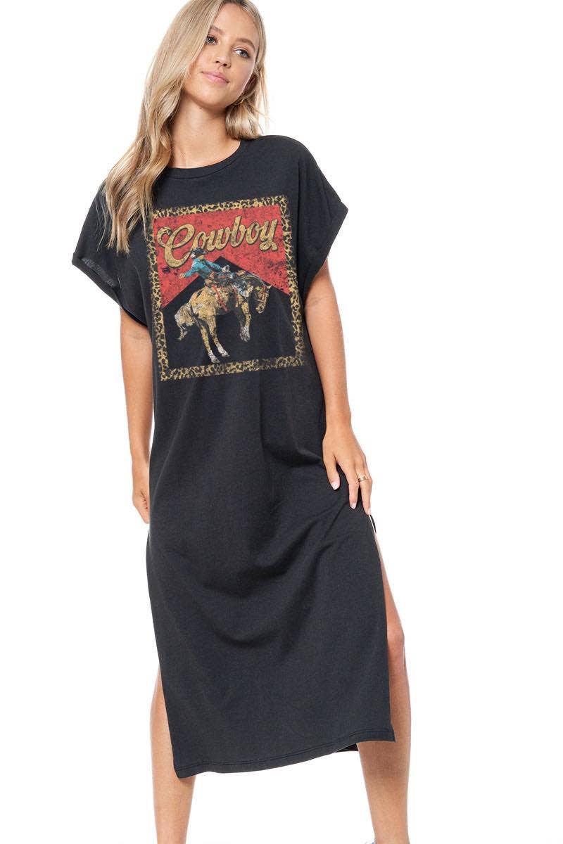 Western Cowboy Leopard Frame Graphic Maxi Dress Top