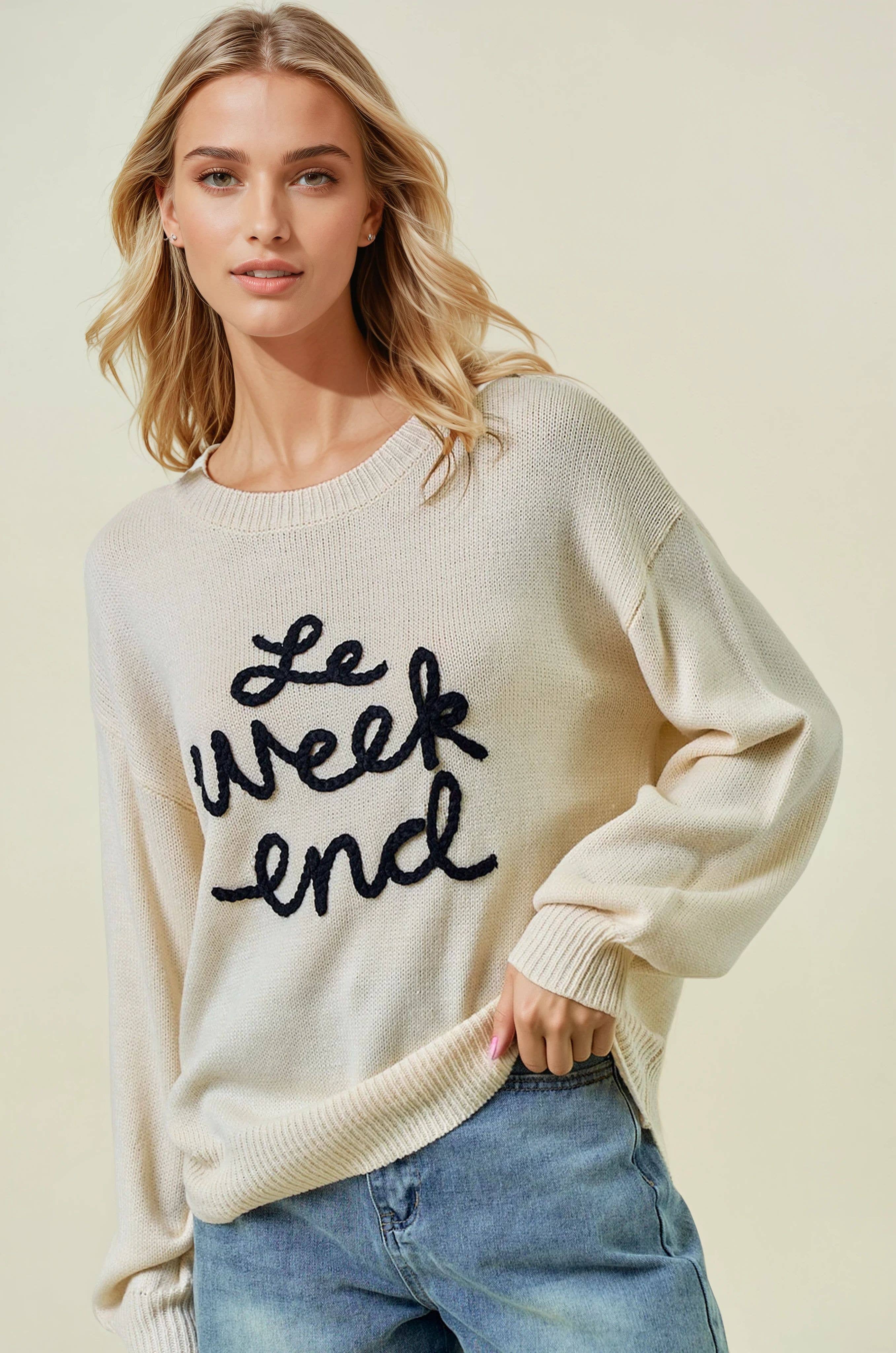 LE WEEKEND EMBROIDERED OVERSIZED SWEATER - 43995T-5