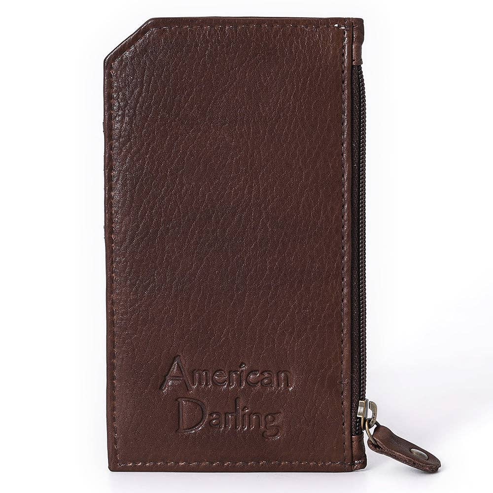 ADCCM101 Cowhide Leather Card Holder - Engraved Western Leather Slim Wallet
