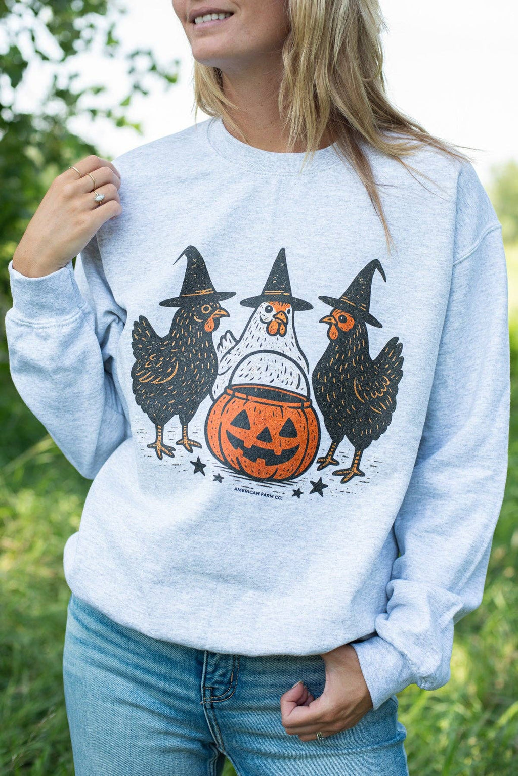 Western Fall Chicken Witches Halloween Graphic Crewneck