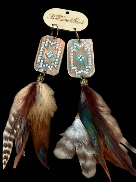 Tooled Leather Feather Earrings