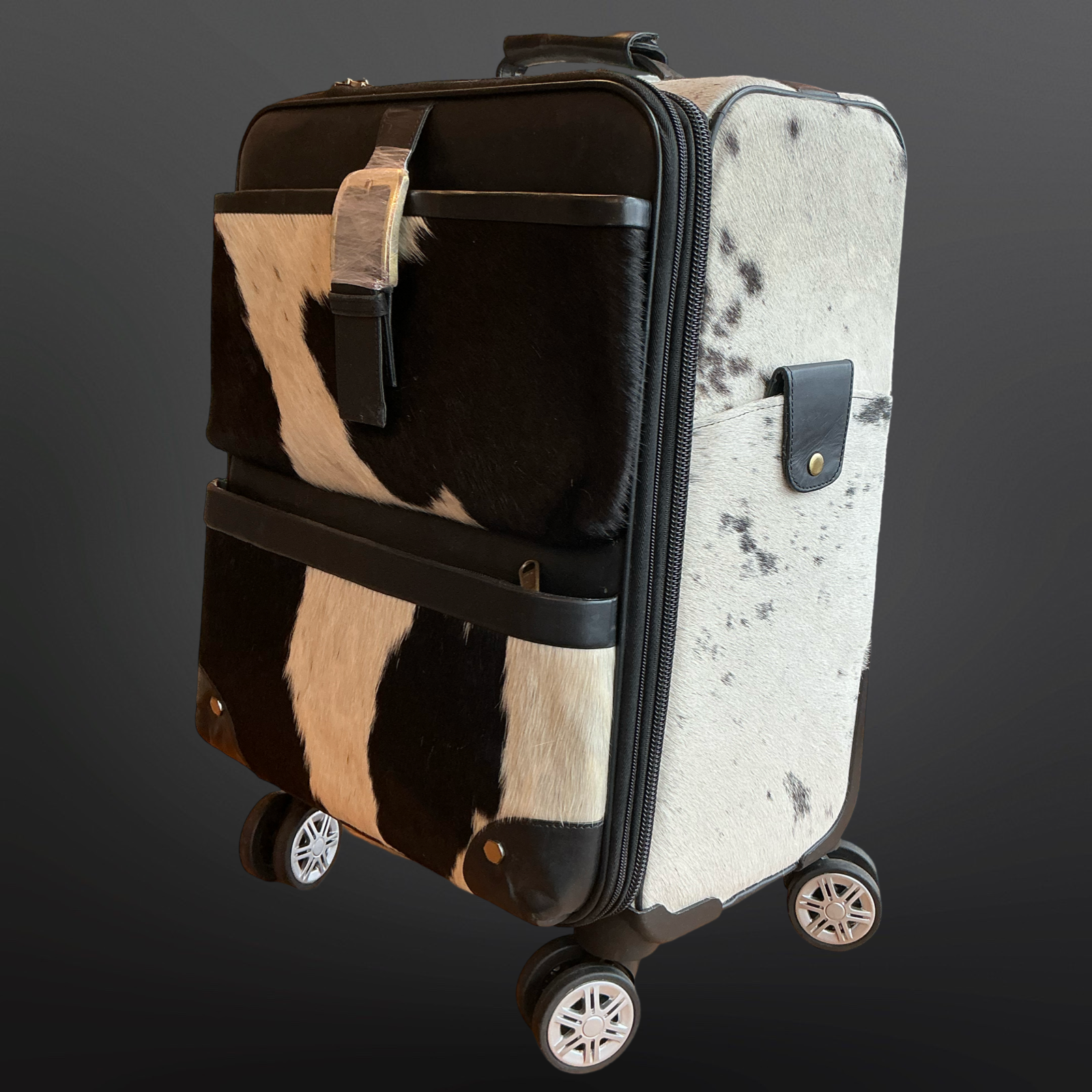 Leather Cowhide Western Wheeled Carry-On Suitcase
