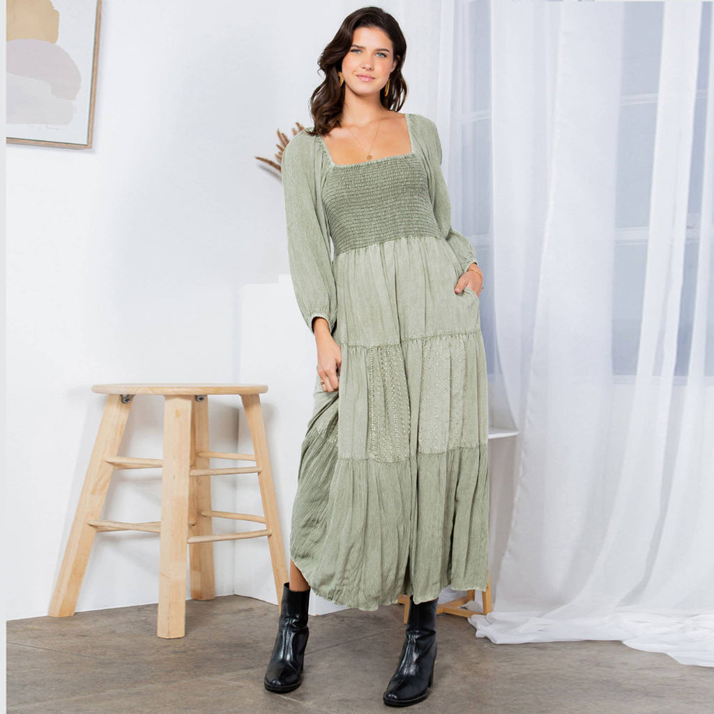 Embroidered Mid-Length Dress