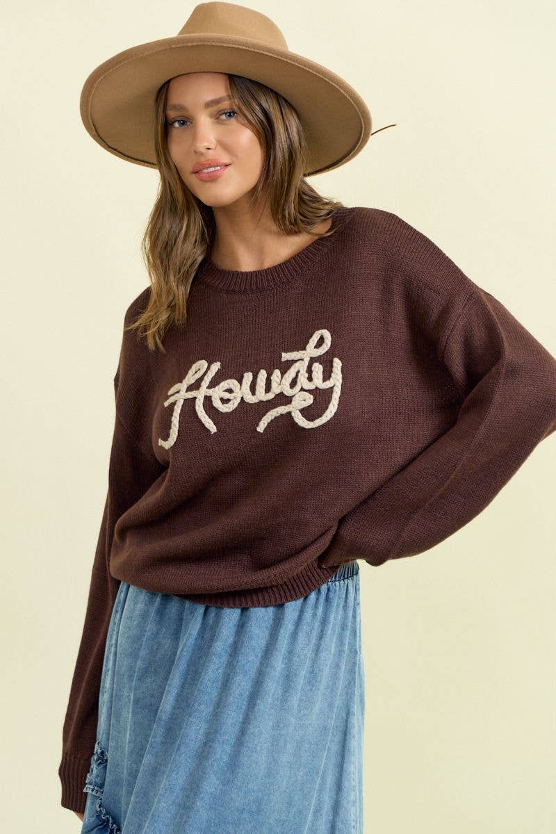 HOWDY' EMBROIDERED ROUND NECK OVERSIZED SWEATER -43995T-4