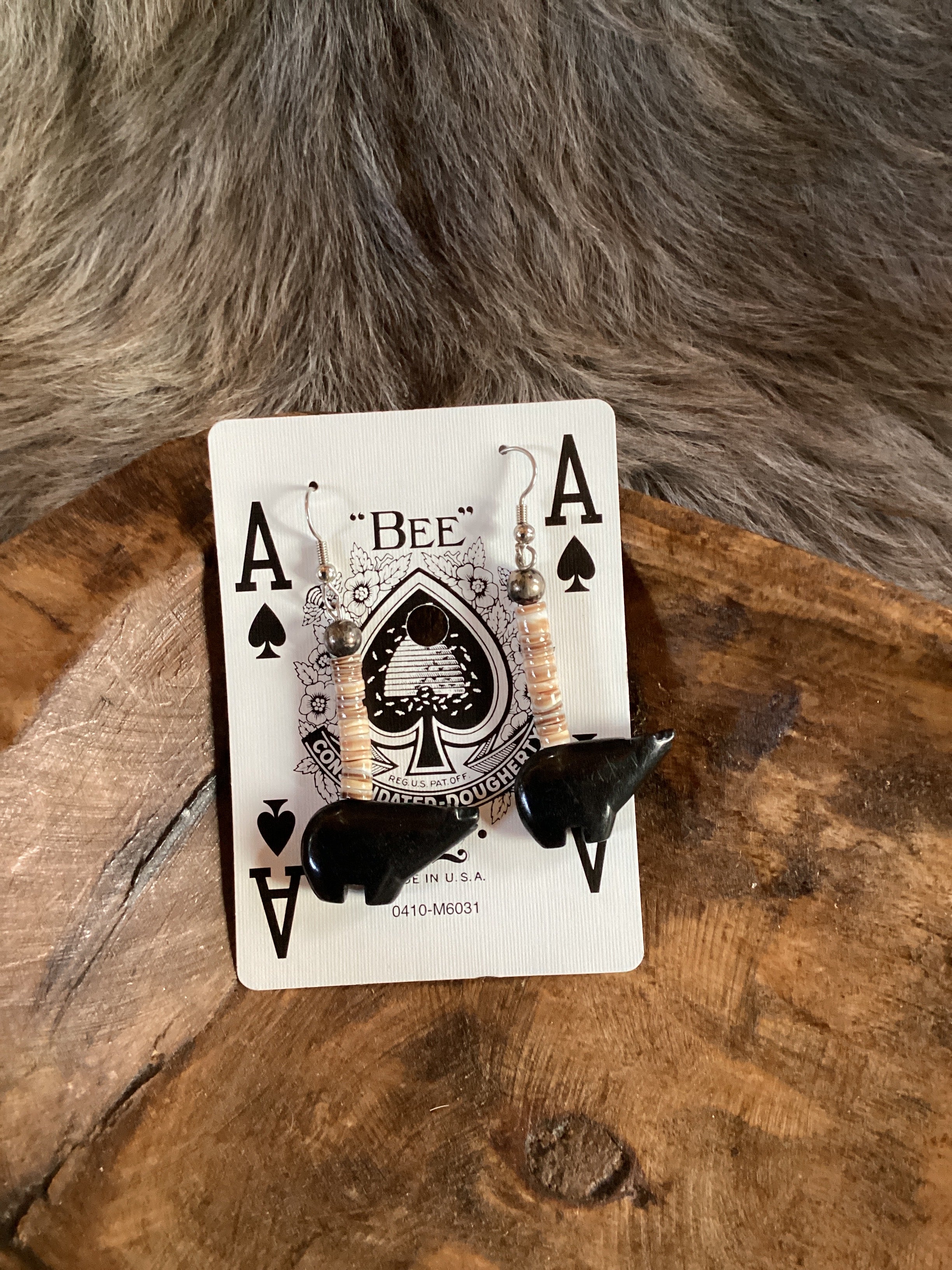 Onyx Bear and Shell Earring