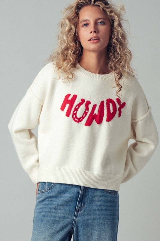 Howdy Slogan Relaxed Knit Sweater