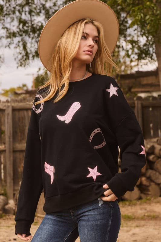 Cowboy Glitter Printed Sweatshirt