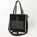ADBG1590 American Darling Western Genuine Suede Leather Tote Bag with Braided Trim & Detailed Boot Stitching