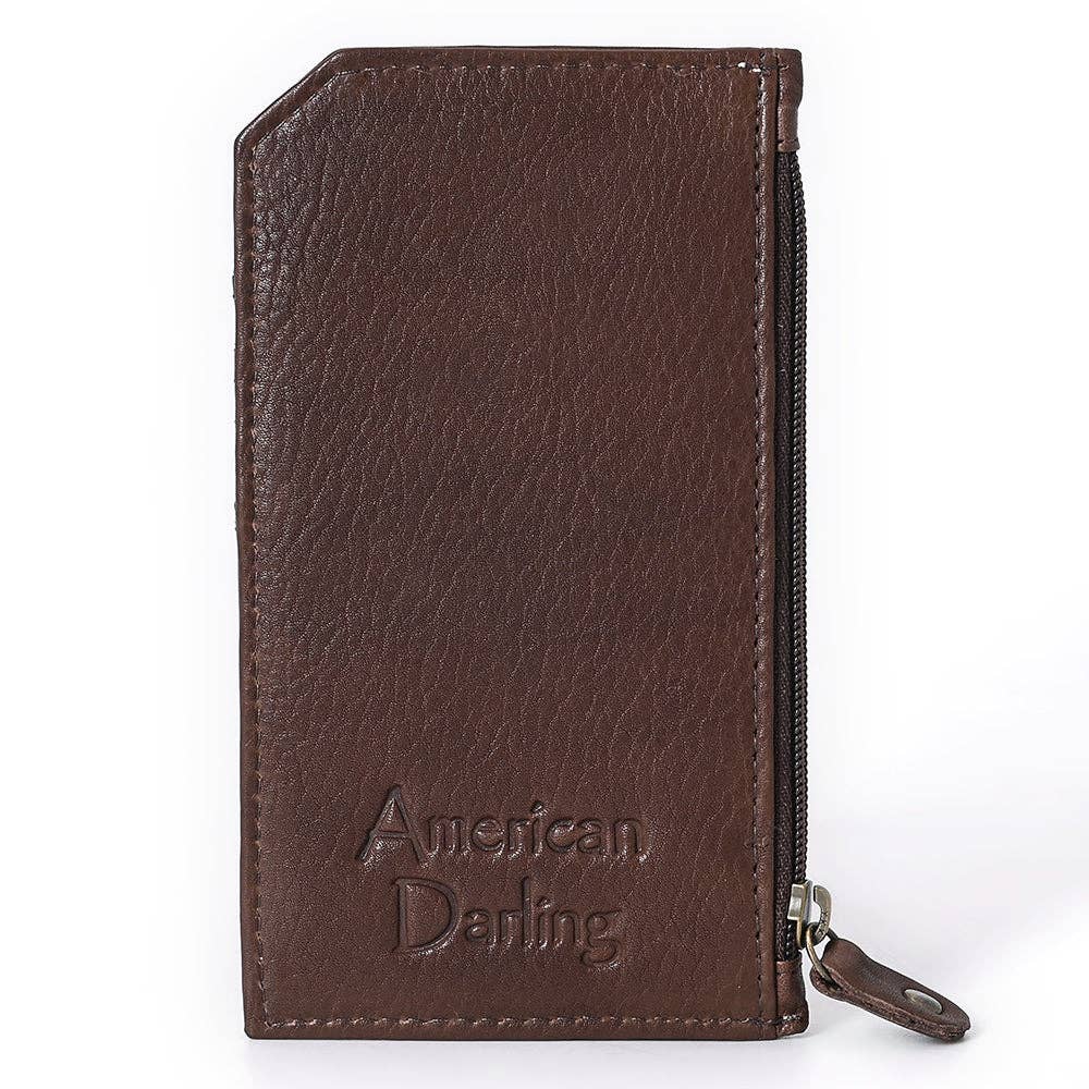 ADCCM101 Cowhide Leather Card Holder - Engraved Western Leather Slim Wallet