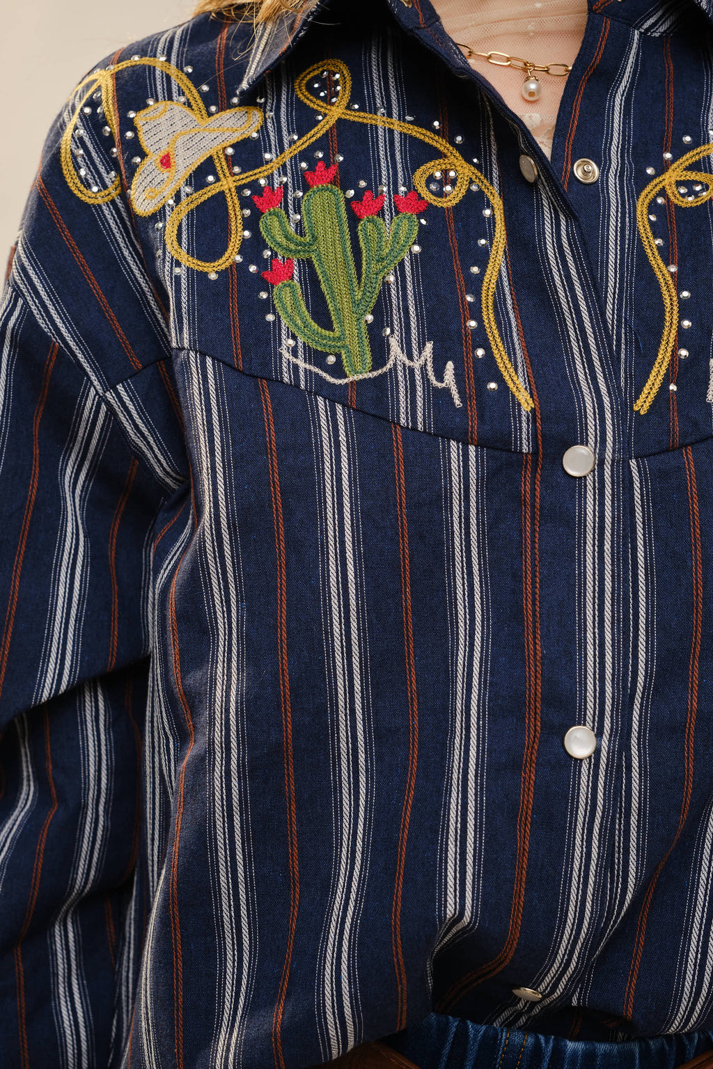 36989T Embroidered Western Yoke Striped Shirt