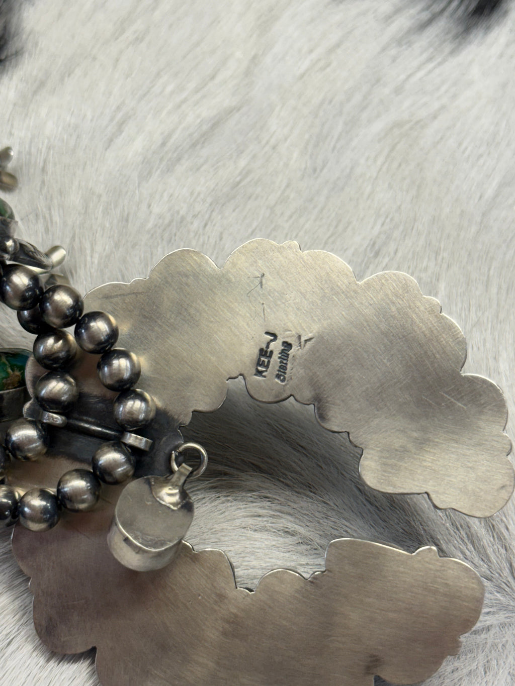 Navajo Sterling Silver and Turquoise Squash Blossom Necklace