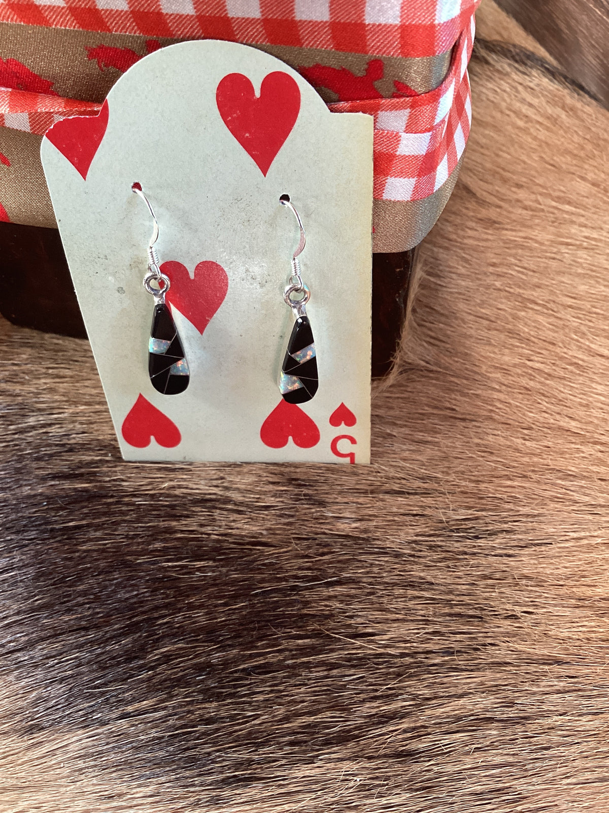 Black and Opal Drop Earrings