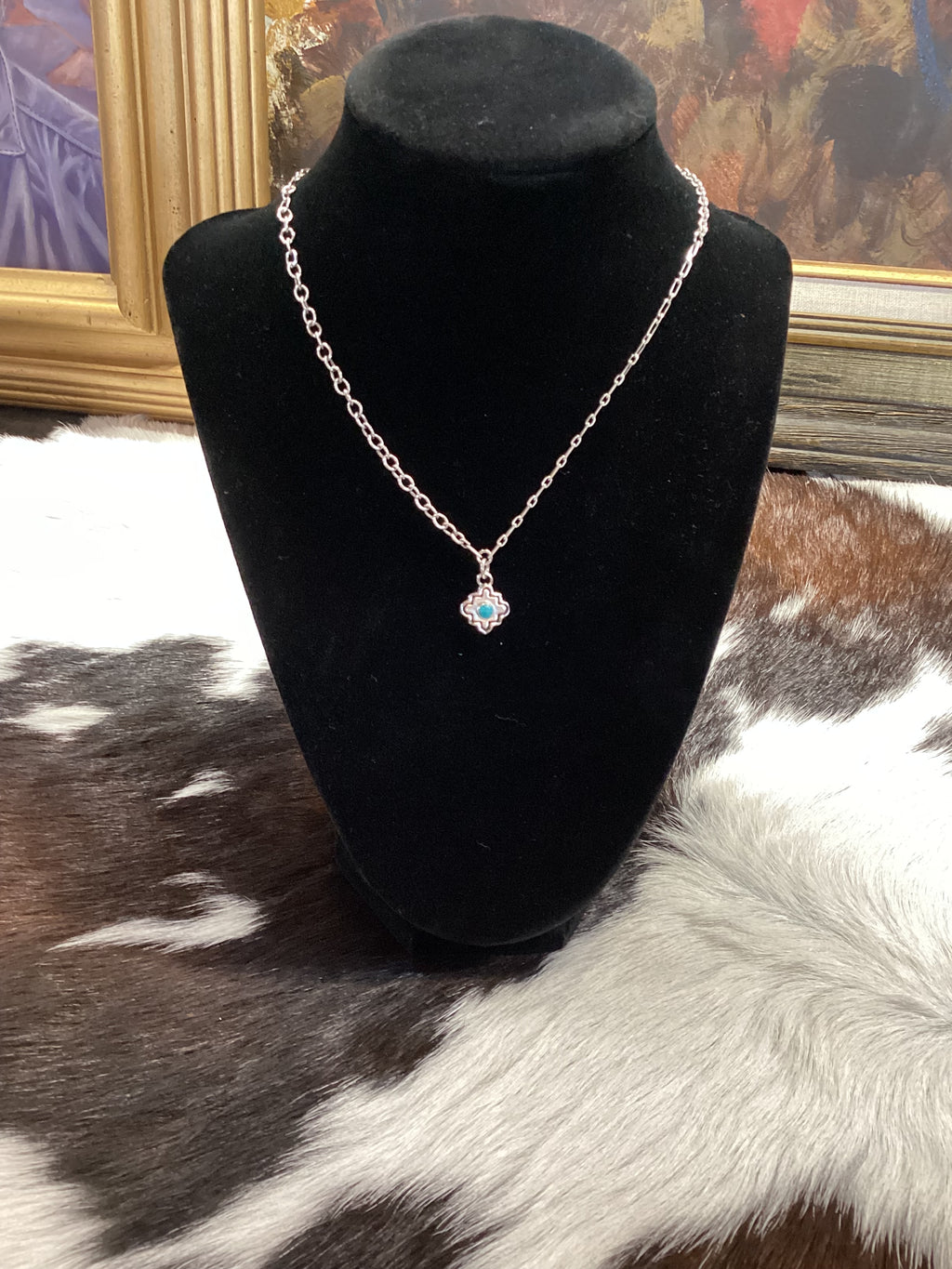 Sterling Silver Turquoise Quatrefoil Necklace