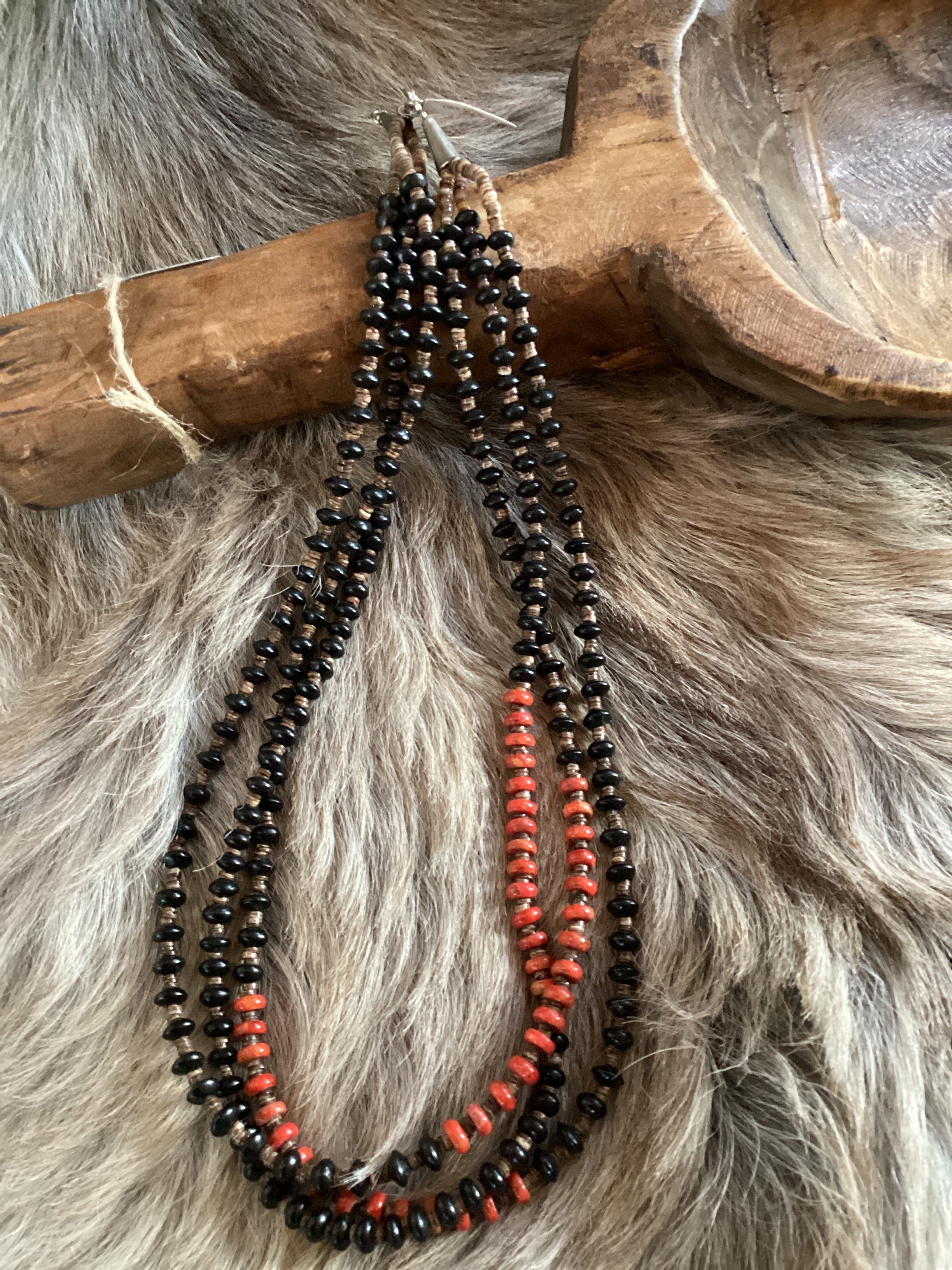 Onyx and Shell Necklace-23"