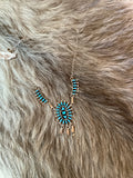 NA Zuni HM Silver Turquoise Inlay Needlepoint Necklace 18” and Set