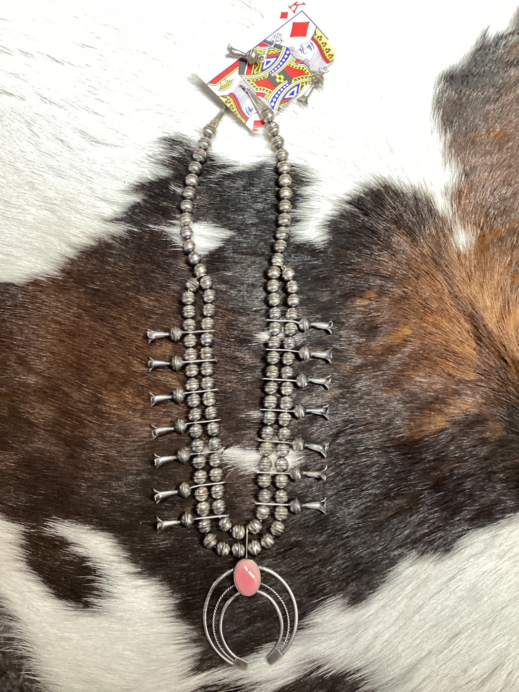 Native American Navajo Handmade Sterling Silver Pink Conch Squash Blossom 18”