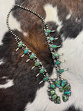 Navajo Sterling Silver and Turquoise Squash Blossom Necklace